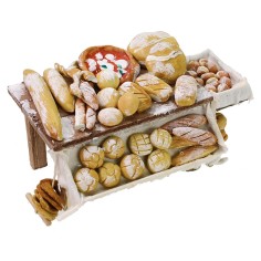 Bench with bread cm 12x8x6,5 h for Nativity scene