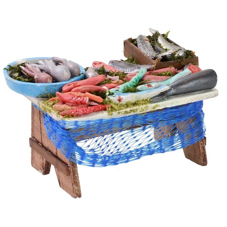 Banco del vendedor de pescado cm 11x8x6 h para Pesebre Mondo Presepi