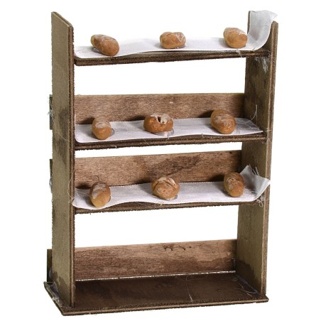 Estantería de madera con pan de 10x3x14 cm de altura.