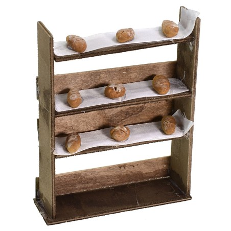 Estantería de madera con pan de 10x3x14 cm de altura.
