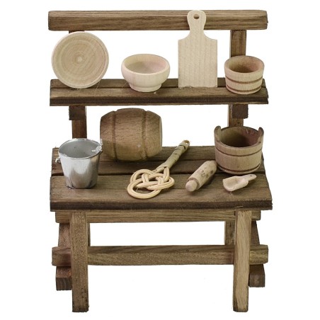 Bancarella con attrezzi assortiti cm 11x7x14 h per Presepe
