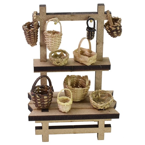 Bancarella con cestini cm 10,5x5,5x15 h per Presepe Mondo