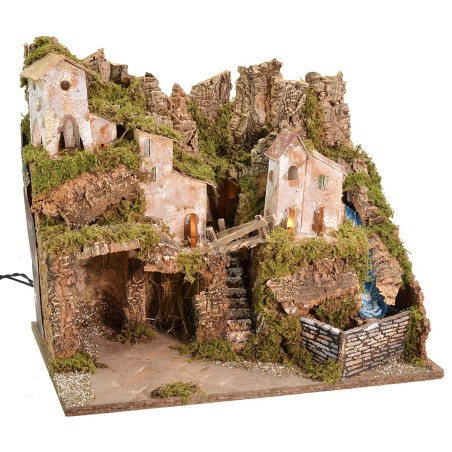 Presepe with scenery, lights and waterfall functioning cm