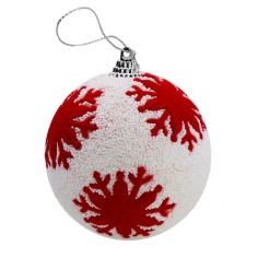 Pallina con microsfere bianche e fiocco di neve rosso ø 8 cm