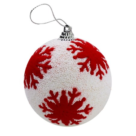 Pallina con microsfere bianche e fiocco di neve rosso ø 8 cm