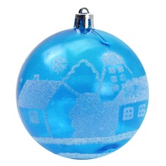 Turquoise ball with white decorum and glitter ø 8 cm Christmas