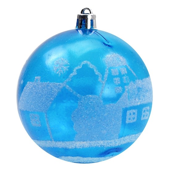 Bola turquesa con decoración blanca y purpurina ø 8 cm Navidad