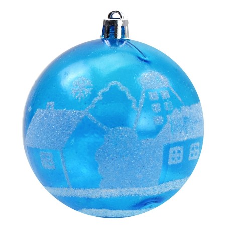 Turquoise ball with white decorum and glitter ø 8 cm Christmas