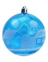 Turquoise ball with white decorum and glitter ø 8 cm Christmas