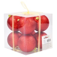 Juego de 8 bolas rojas brillantes ø 8 cm para árbol de Navidad