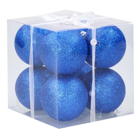 Set 8 palline blu brillantato ø 8 cm per albero di Natale Mondo