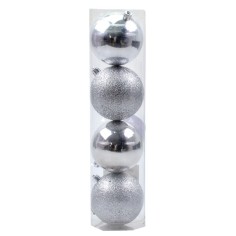 Juego de 4 bolas plateadas ø 8 cm para árbol de Navidad