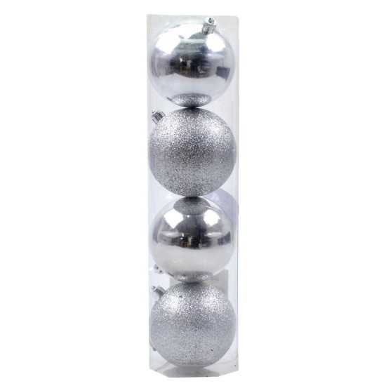 Juego de 4 bolas plateadas ø 8 cm para árbol de Navidad