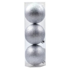 Conjunto de 3 bolas plateadas con brillantina ø 12 cm para árbol de