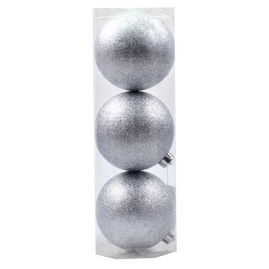 Juego de 3 bolas plateadas con brillantina ø 12 cm para árbol