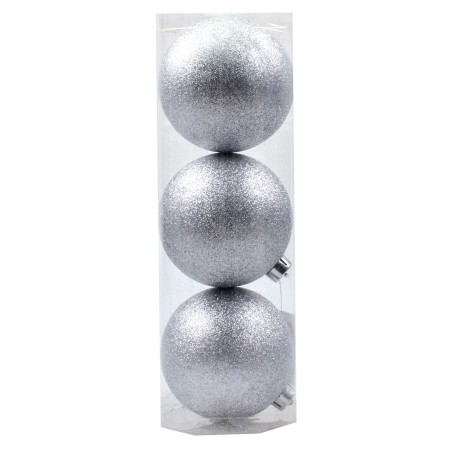 Conjunto de 3 bolas plateadas con brillantina ø 12 cm para árbol de