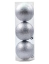 Juego de 3 bolas plateadas con brillantina ø 12 cm para árbol