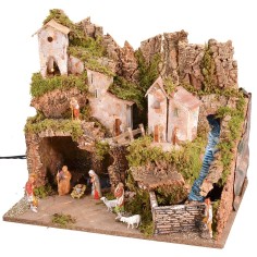 Presepe completo di statue Landi con luci e cascata funzionante 2