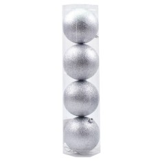 Juego de 4 bolas plateadas ø 10 cm para árbol de Navidad