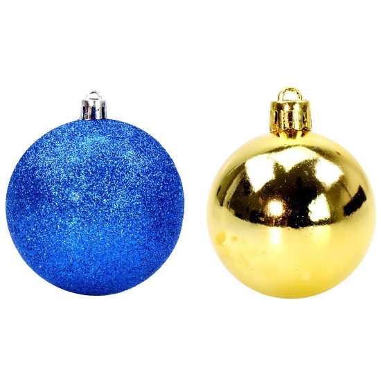 Juego de 6 bolas azules y doradas ø 10 cm para árbol de Navidad Mondo