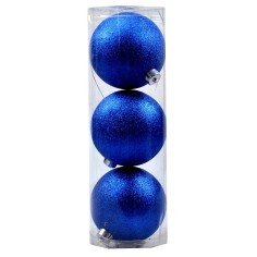 Juego de 3 bolas azules con brillo ø 12 cm para árbol de Navidad