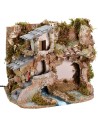 Belén con cueva, casa y fuego funcionando de 37x26,5x30 cm h