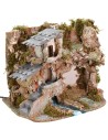 Belén con cueva, casa y fuego funcionando de 37x26,5x30 cm h