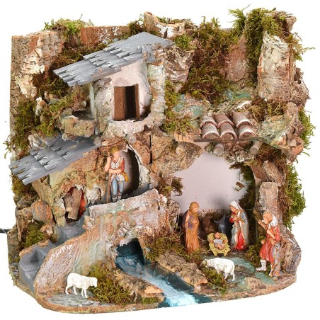 Presepe con statue serie Landi 8 cm con fuoco funzionante cm