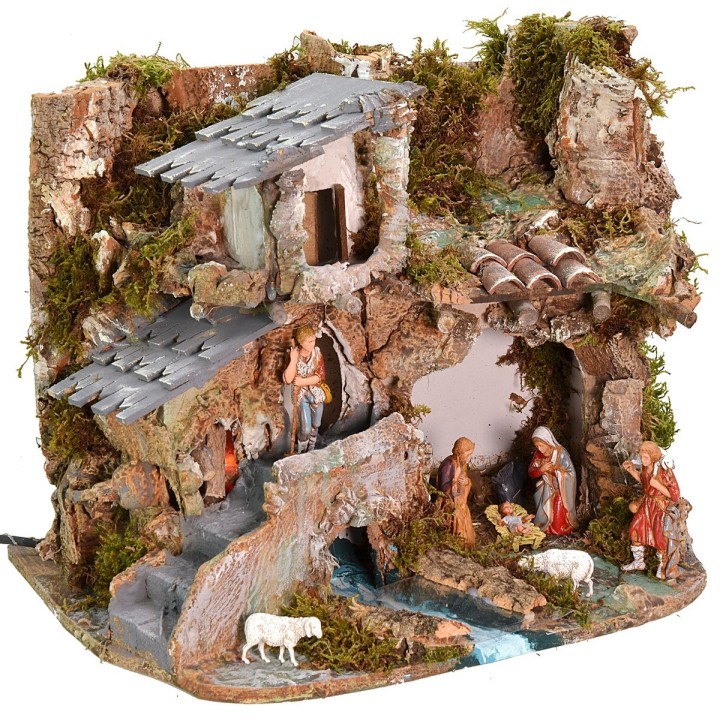 Belén con estatuas serie Landi 8 cm con fuego funcional cm