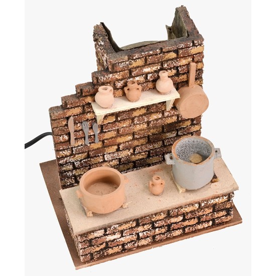 Cocina con olla hirviendo y fuego cm 13,5x17x17,5 h. Mundo