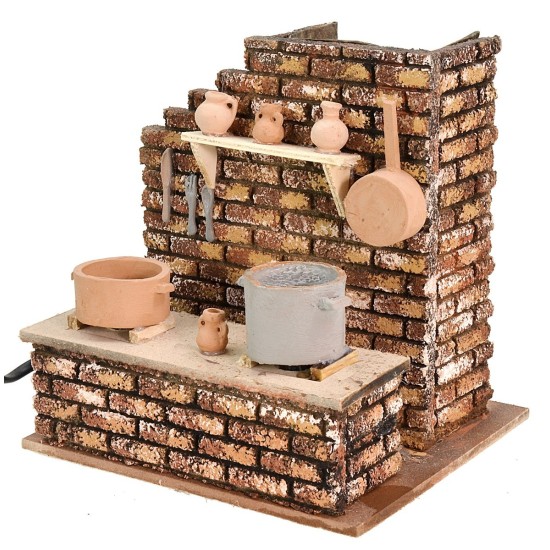 Kitchen with boiling pot and fire cm 13.5x17x17.5 h.