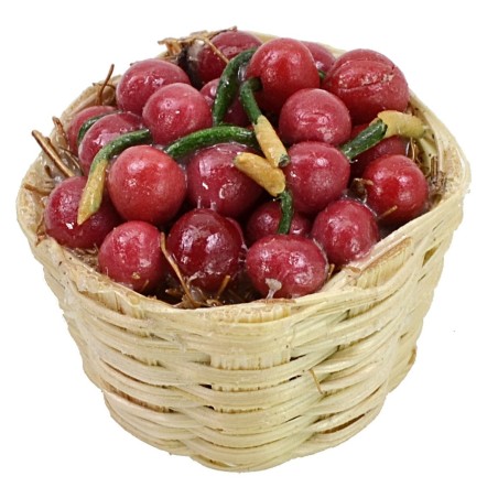 Cesta de mimbre con cerezas ø 2,5x2 h cm Mundo Pesebres