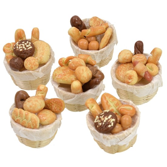 Cestino in vimini con pane assortito ø 2,8x3 h cm Mondo Presepi