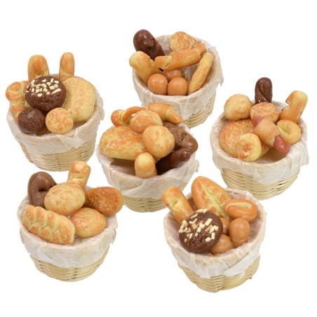 Cestino in vimini con pane assortito ø 2,8x3 h cm Mondo Presepi