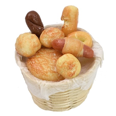 Cesta de mimbre con pan variado ø 2,8x3 h cm Mundo Pesebres