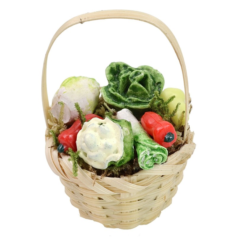Wicker basket with assorted vegetables ø 3.6x5.5 h cm