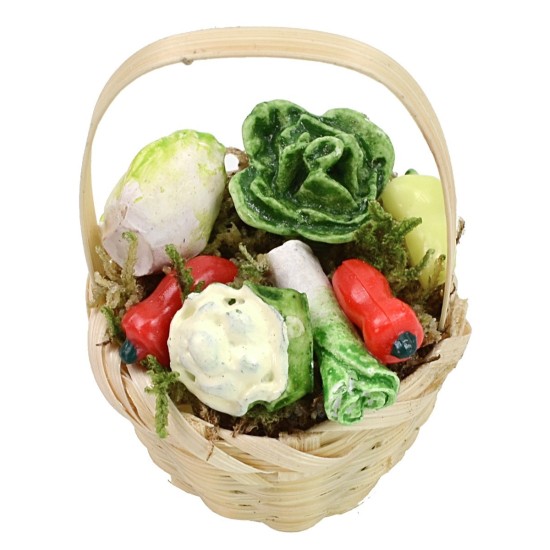 Wicker basket with assorted vegetables ø 3.6x5.5 h cm