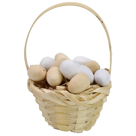 Wicker basket with assorted eggs ø 3,6x5,5 h cm