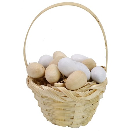 Wicker basket with assorted eggs ø 3,6x5,5 h cm