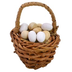 Dark wicker basket with assorted eggs ø 4,4x5,2 h cm