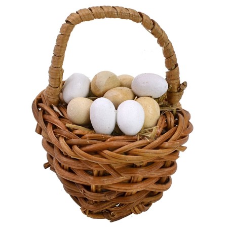 Cesta de mimbre oscuro con huevos surtidos ø 4,4x5,2 h cm