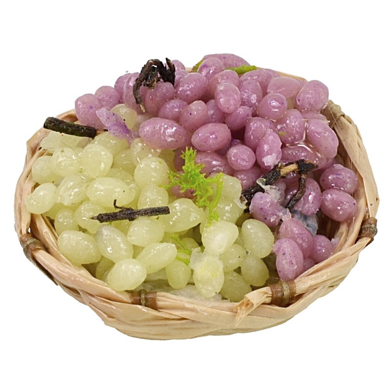 Wicker basket with assorted wax grapes ø 4,5-5x2 h cm