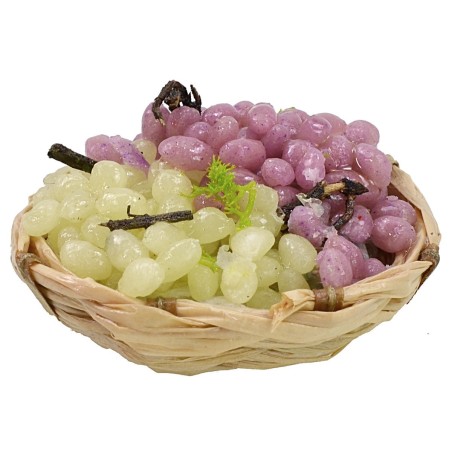 Cesto di vimini con uva assortita in cera ø 4,5-5x2 h cm Mondo