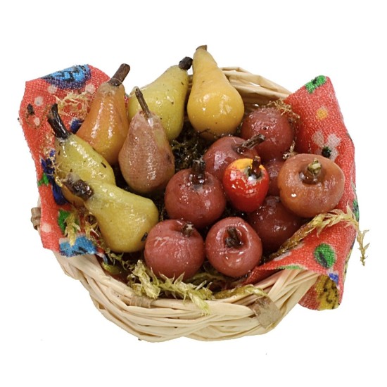 Cesta de mimbre con fruta surtida de cera ø 4,5x2,2 h cm