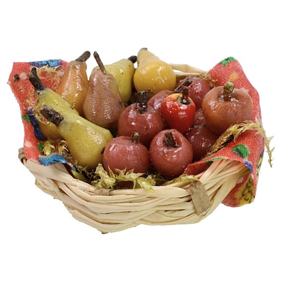 Wicker basket with assorted fruit in wax ø 5x3 h cm