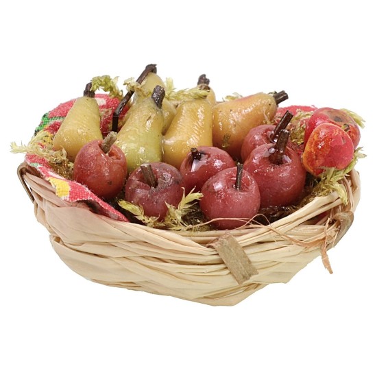 Wicker basket with assorted fruit in wax ø 4,5x2,2 h cm