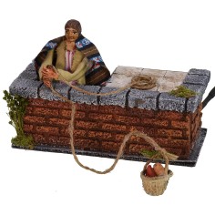 Donna 10 cm al balcone con paniere in movimento Mondo Presepi