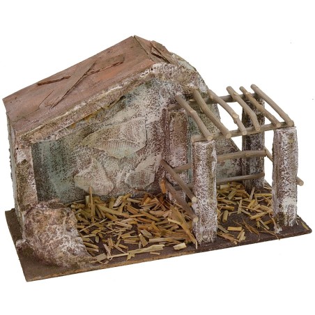 Hut with fence 29.2x14.4x18.8 cm h for 8 cm Nativity