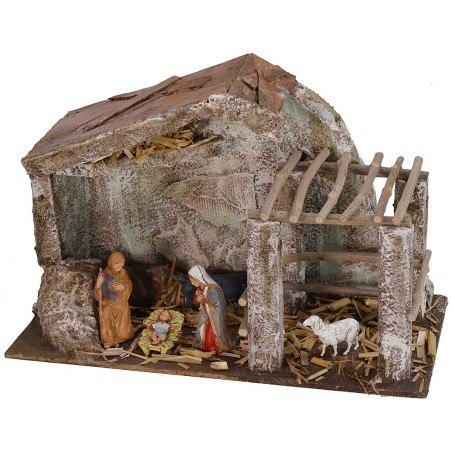 Cabaña con recinto de 29,2x14,4x18,8 cm de alto completa con Natividad.