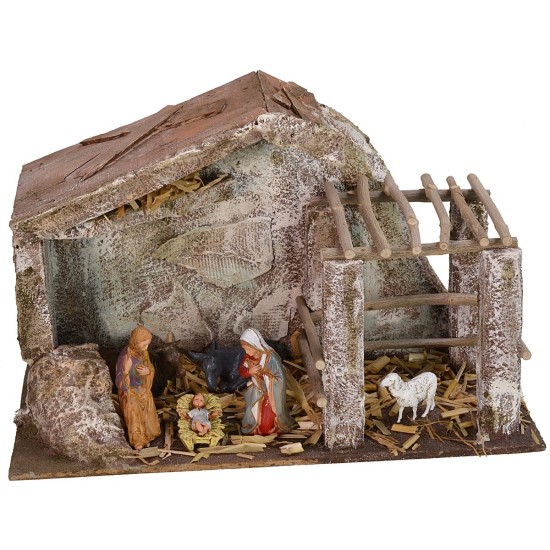 Hut with fence 29,2x14,4x18,8 h cm complete with Landi Nativity